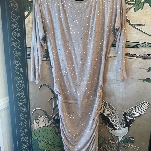 INC International Concepts Taupe/Silver Sparkles Bodycon Dress with ruching Sz M - Picture 2 of 9